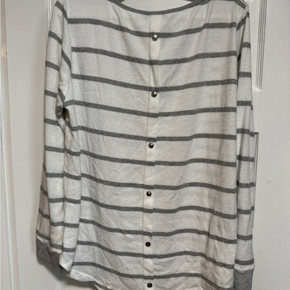Pink Clover Gray and White Striped Blouse